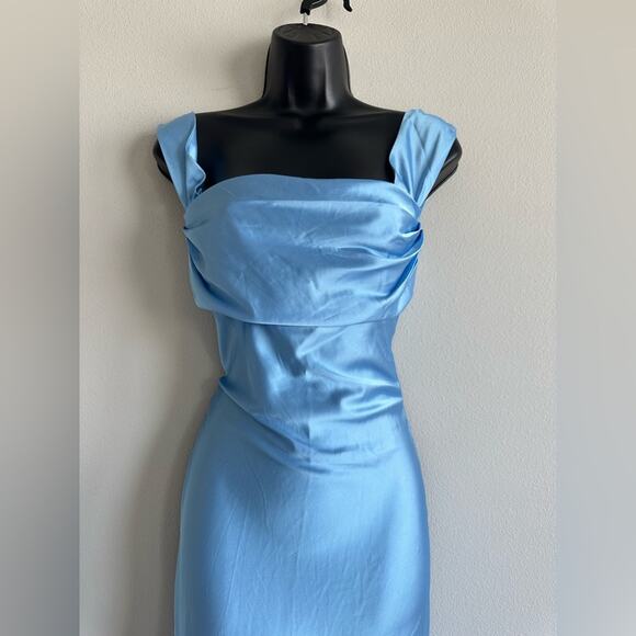 NWOT Beginning Boutique Sky Blue Satin Maxi Dress | US 6 AU 10 - Picture 2 of 6